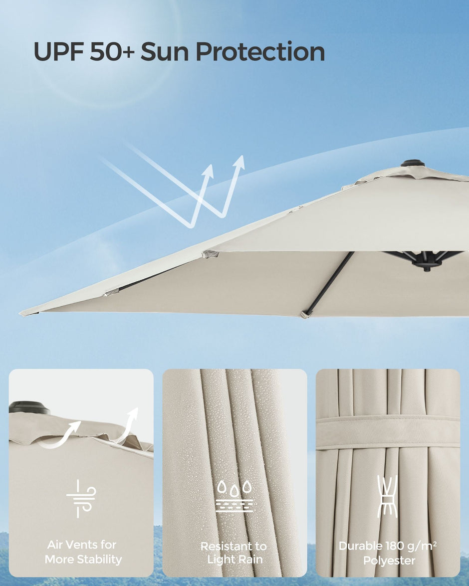Cantilever Garden Parasol – Fabric – 2.7 x 2.7 m – UPF 50+, 360° Swivel, Seamless Tilt, Crank Mechanism