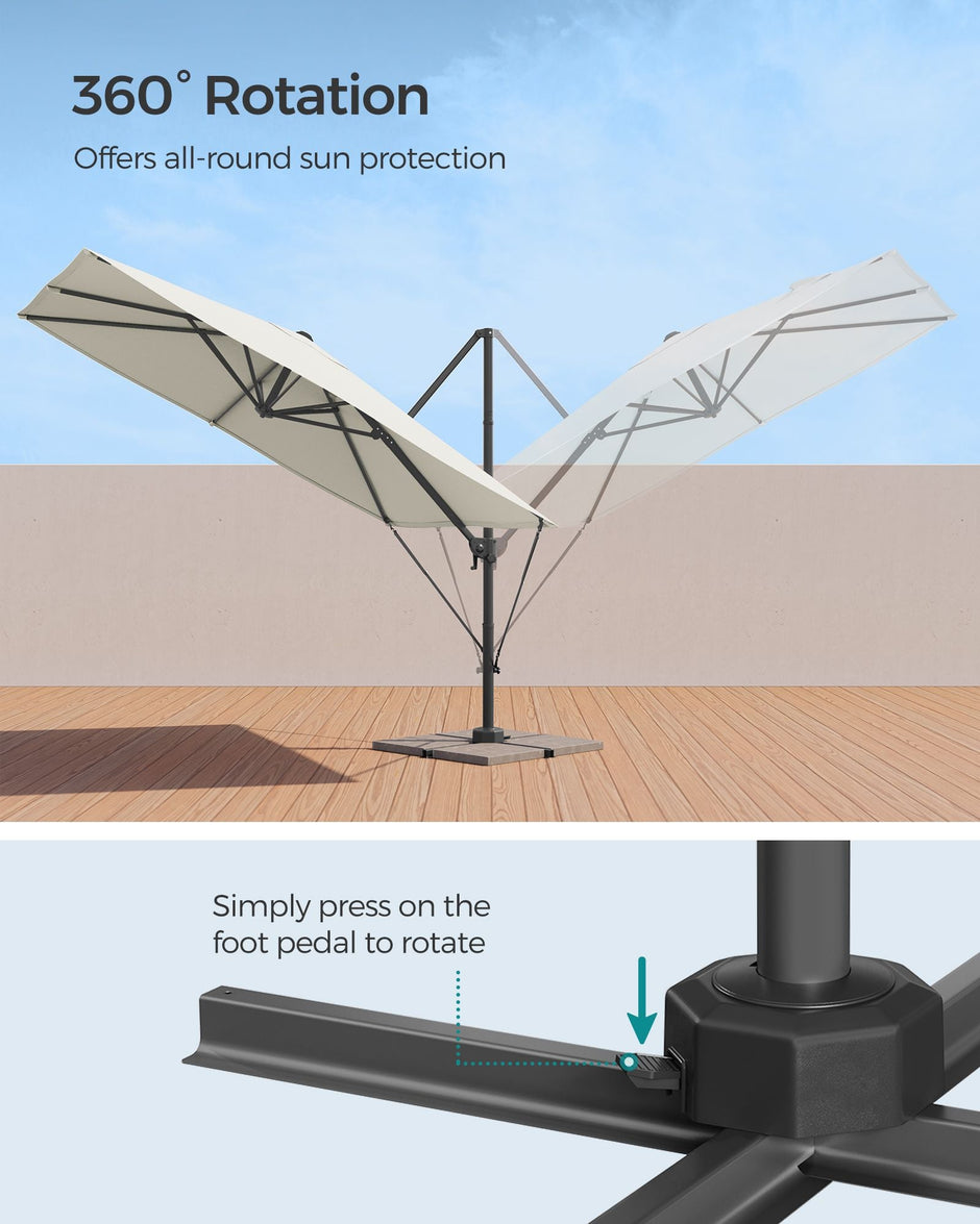 Cantilever Garden Parasol – Fabric – 2.7 x 2.7 m – UPF 50+, 360° Swivel, Seamless Tilt, Crank Mechanism
