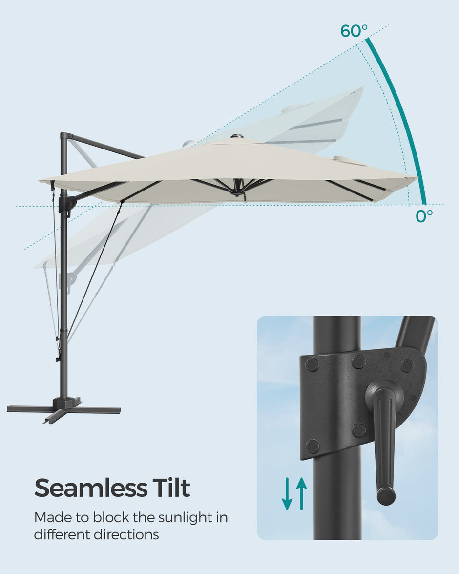 Cantilever Garden Parasol – Fabric – 2.7 x 2.7 m – UPF 50+, 360° Swivel, Seamless Tilt, Crank Mechanism
