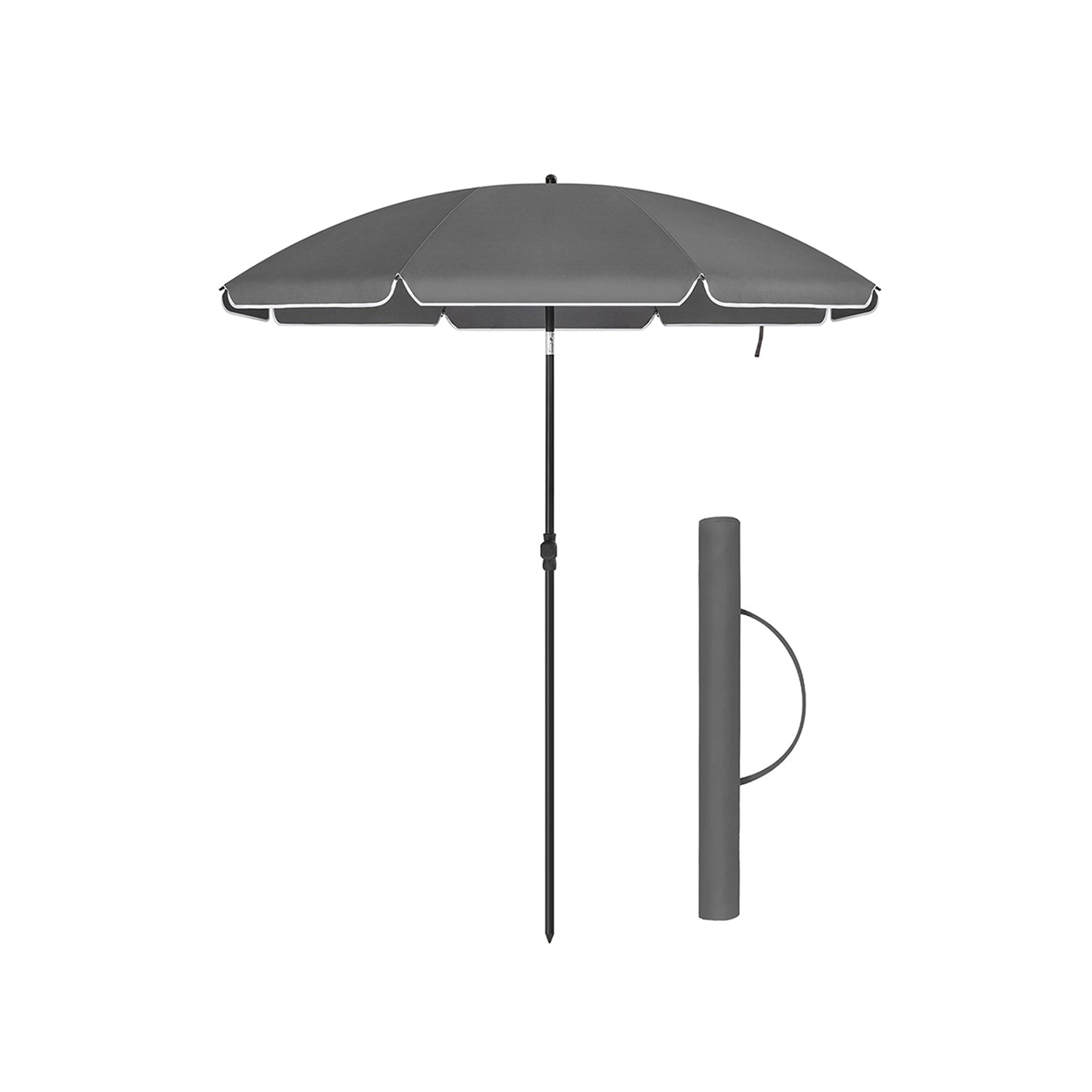 Beach Umbrella – Polyester – Grey – UPF 50+ Sun Protection with Tilt Mechanism
