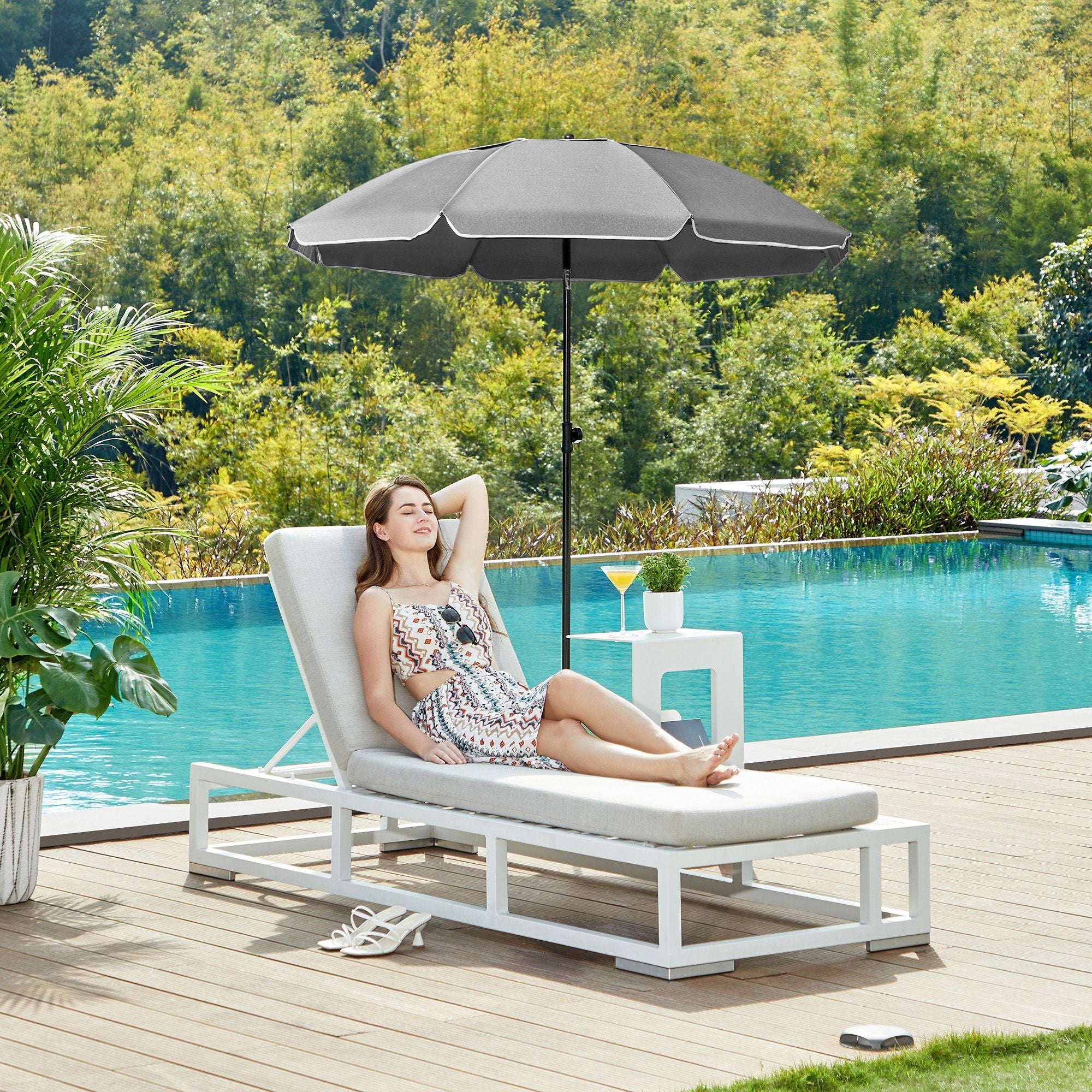Beach Umbrella – Polyester – Grey – UPF 50+ Sun Protection with Tilt Mechanism