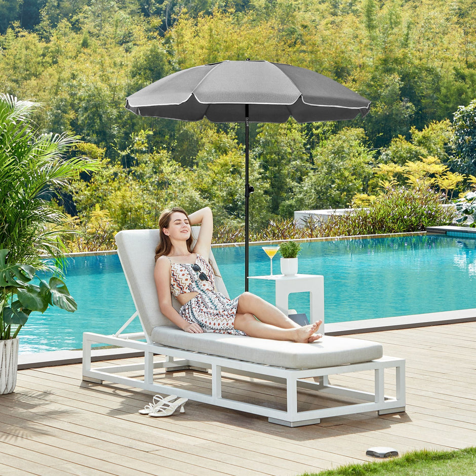 Beach Umbrella – Polyester – Grey – UPF 50+ Sun Protection with Tilt Mechanism
