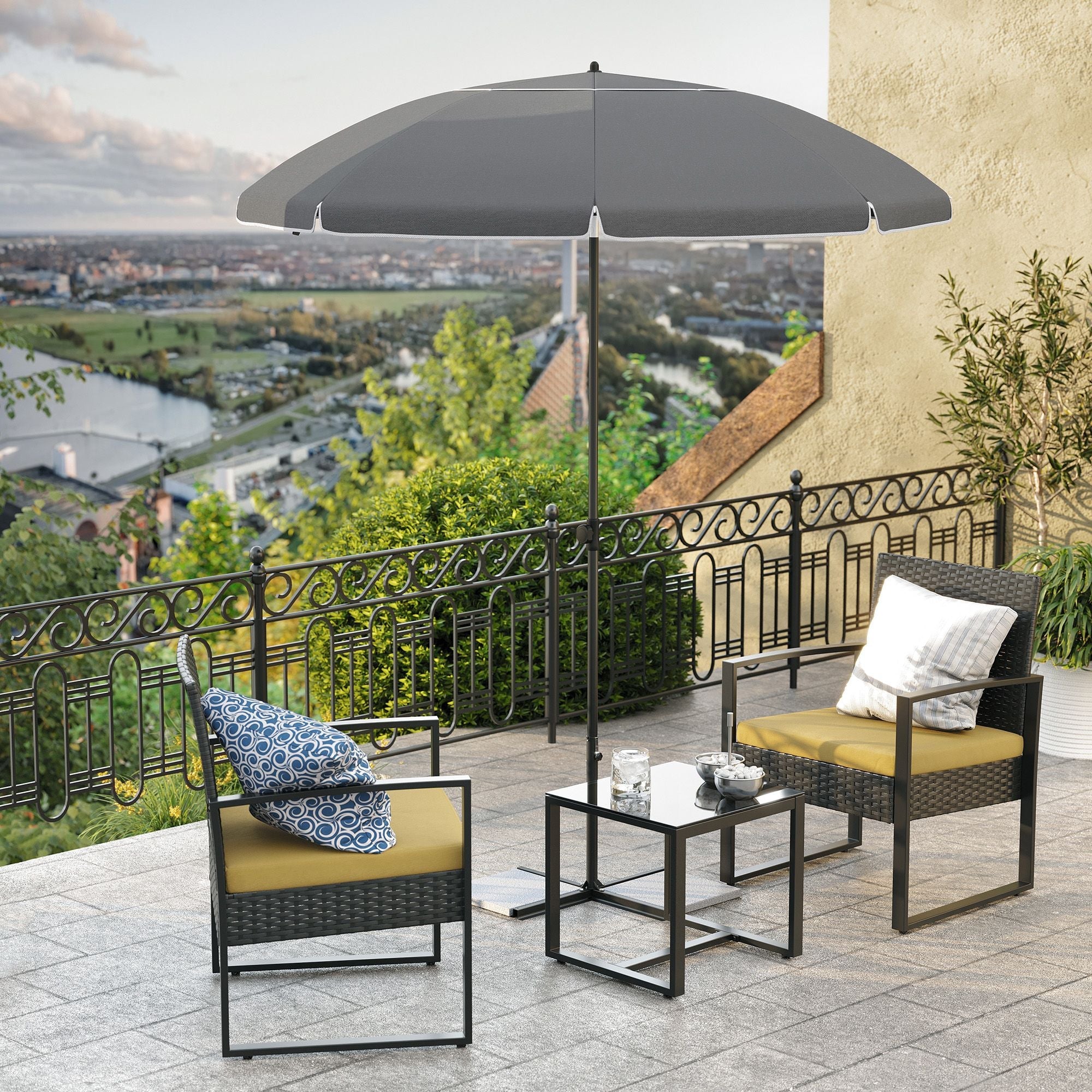 Beach Umbrella – Polyester – Grey – UPF 50+ Sun Protection with Tilt Mechanism