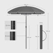 Beach Umbrella – Polyester – Grey – UPF 50+ Sun Protection with Tilt Mechanism