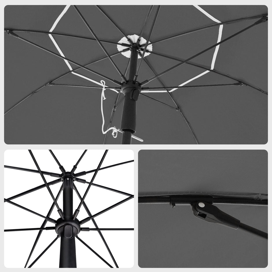 Beach Umbrella – Polyester – Grey – UPF 50+ Sun Protection with Tilt Mechanism