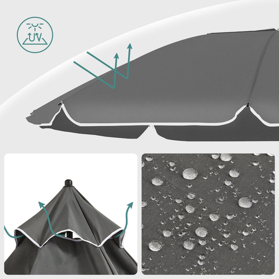 Beach Umbrella – Polyester – Taupe – Portable with UPF 50+ Sun Protection and Tilt Mechanism