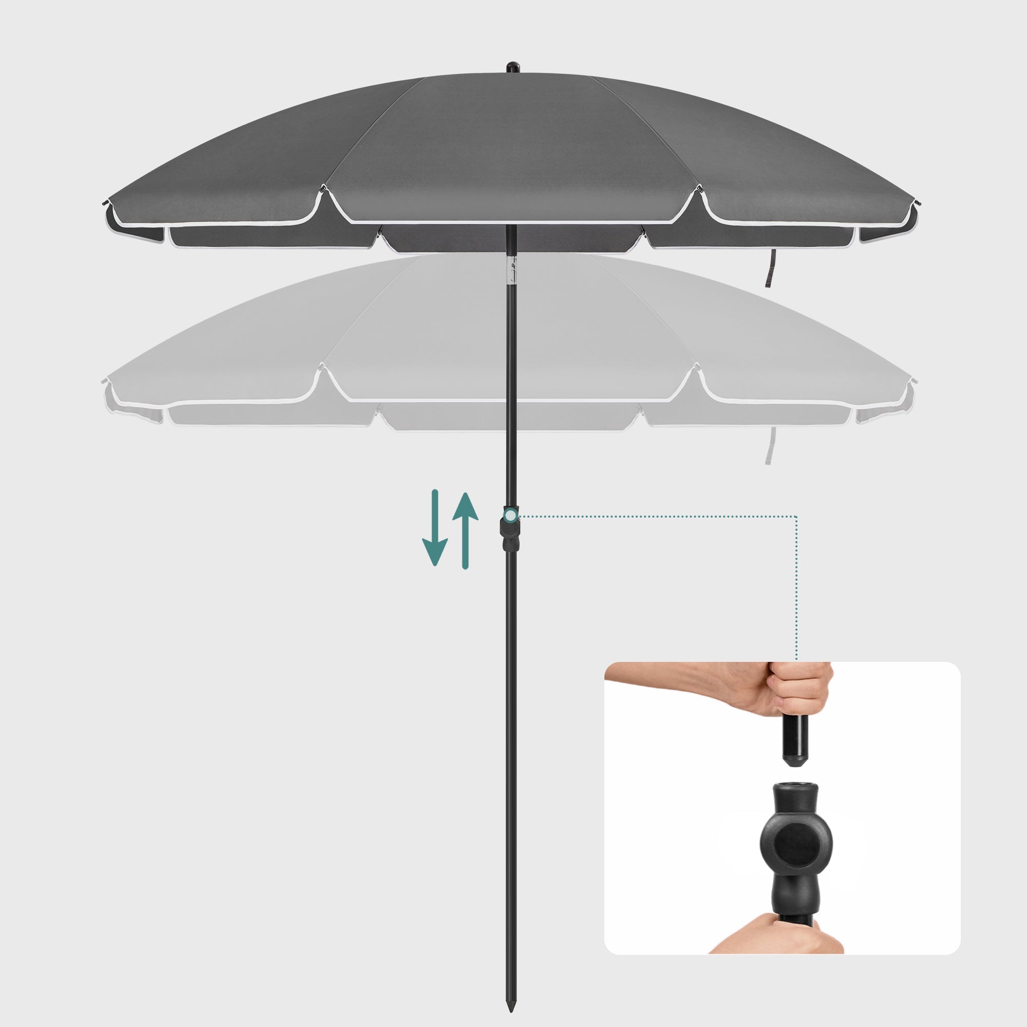 Beach Umbrella – Polyester – Taupe – Portable with UPF 50+ Sun Protection and Tilt Mechanism