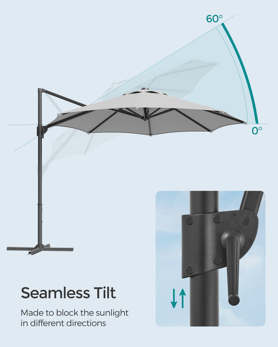 Garden Parasol – Fabric – Dove Grey – UPF 50+, 360° Swivel, Seamless Tilt, Crank Opening