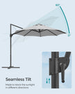 Garden Parasol – Fabric – Dove Grey – UPF 50+, 360° Swivel, Seamless Tilt, Crank Opening