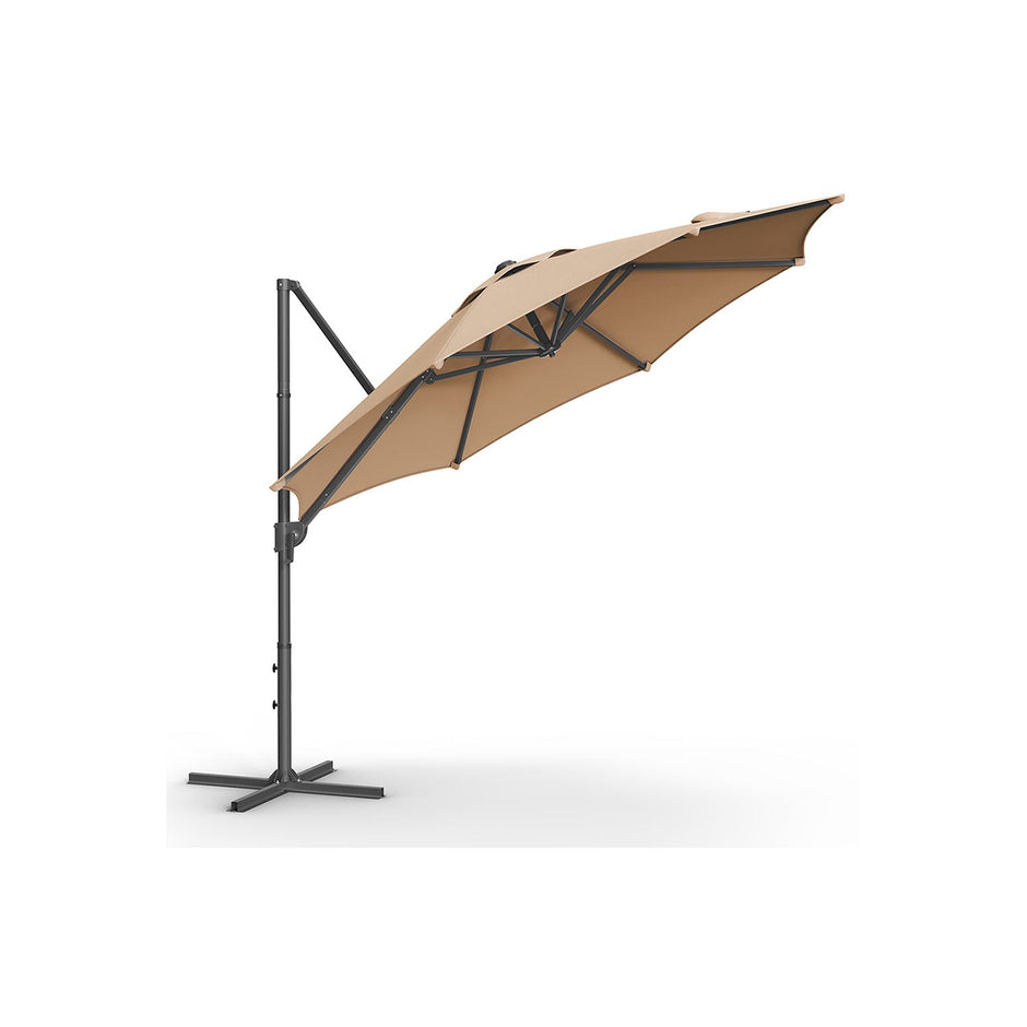 Garden Parasol – Fabric – Camel Brown – UPF 50+, 360° Swivel, Seamless Tilt, Crank Mechanism