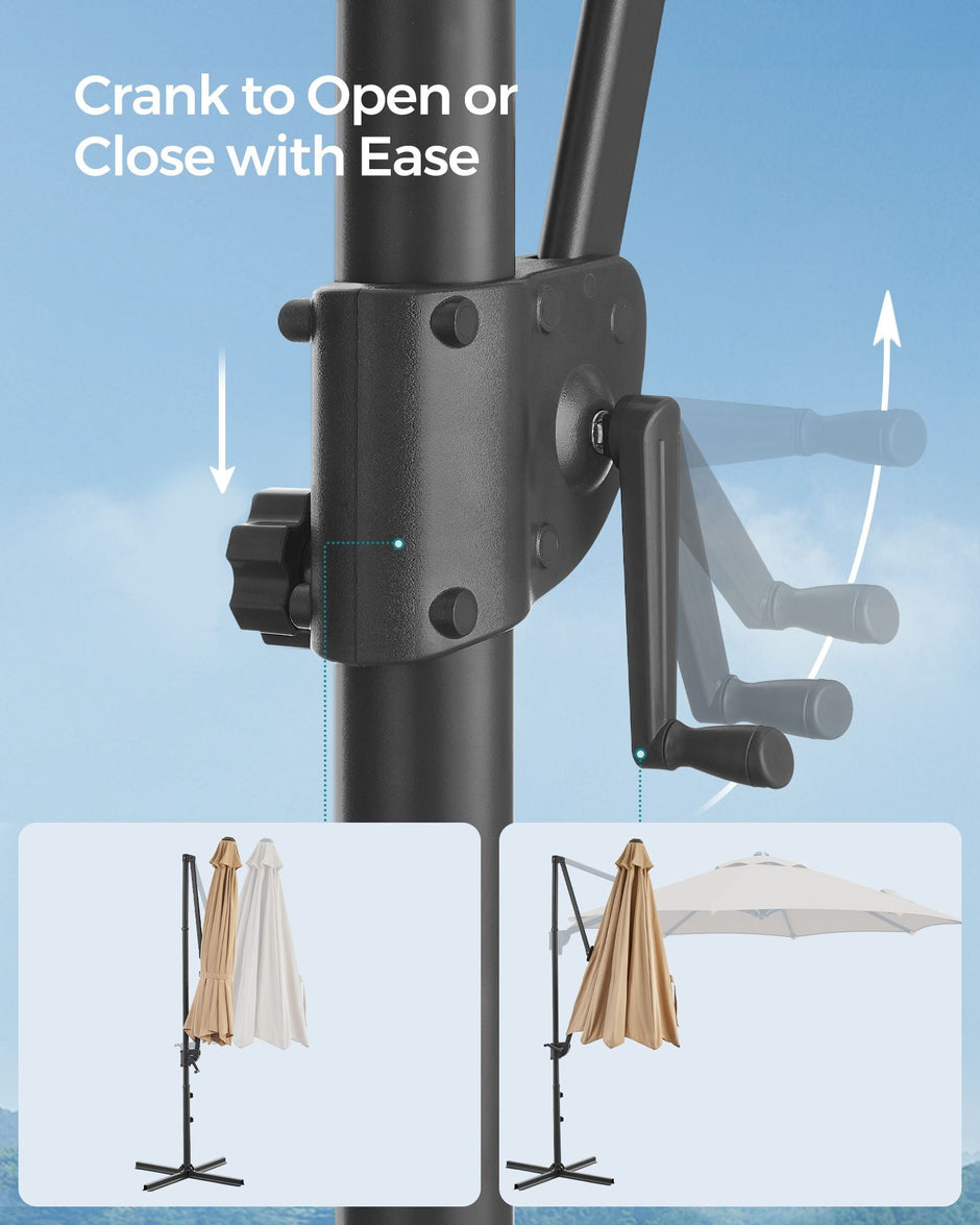 Garden Parasol – Fabric – Camel Brown – UPF 50+, 360° Swivel, Seamless Tilt, Crank Mechanism