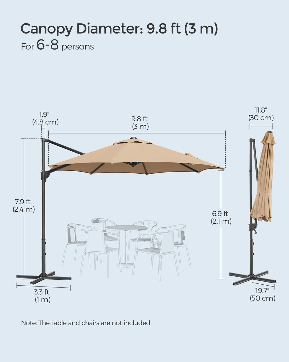 Garden Parasol – Fabric – Camel Brown – UPF 50+, 360° Swivel, Seamless Tilt, Crank Mechanism