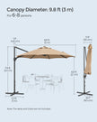 Garden Parasol – Fabric – Camel Brown – UPF 50+, 360° Swivel, Seamless Tilt, Crank Mechanism