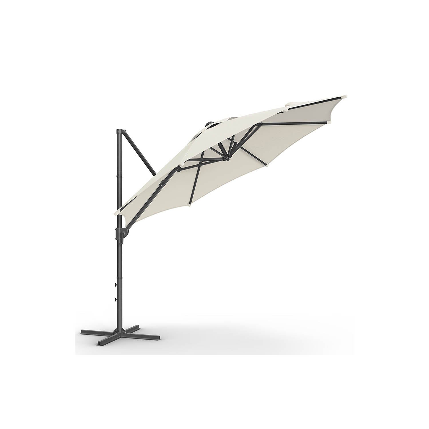 Garden Parasol – Fabric – Cream White – UPF 50+, 360° Swivel, Seamless Tilt, Crank Mechanism