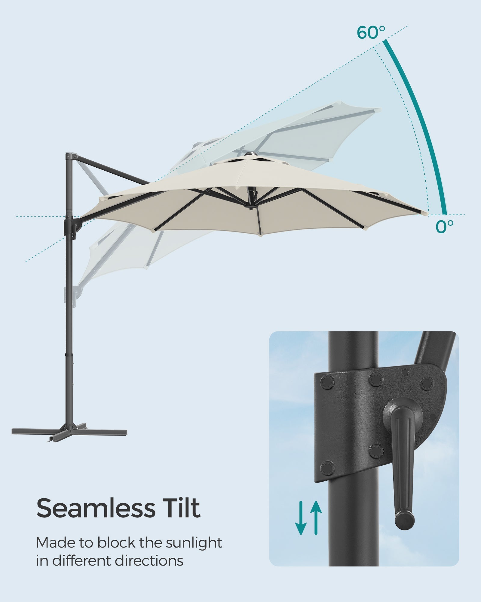 Garden Parasol – Fabric – Cream White – UPF 50+, 360° Swivel, Seamless Tilt, Crank Mechanism