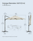 Garden Parasol – Fabric – Cream White – UPF 50+, 360° Swivel, Seamless Tilt, Crank Mechanism