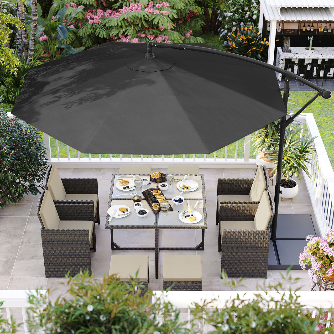 Cantilever Garden Parasol – Fabric – Grey – 3 m with Crank and UPF 50+ Sun Protection
