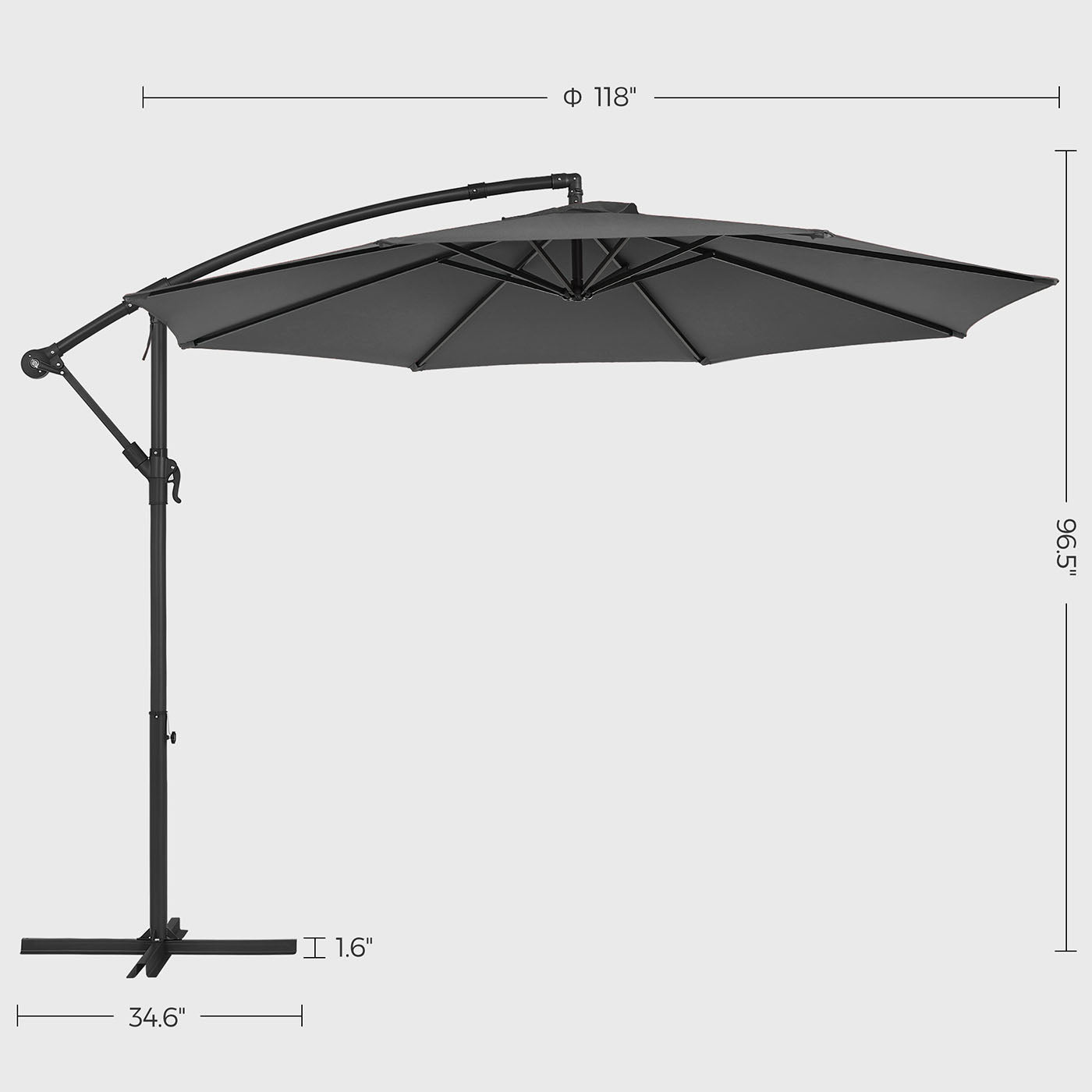 Cantilever Garden Parasol – Fabric – Grey – 3 m with Crank and UPF 50+ Sun Protection