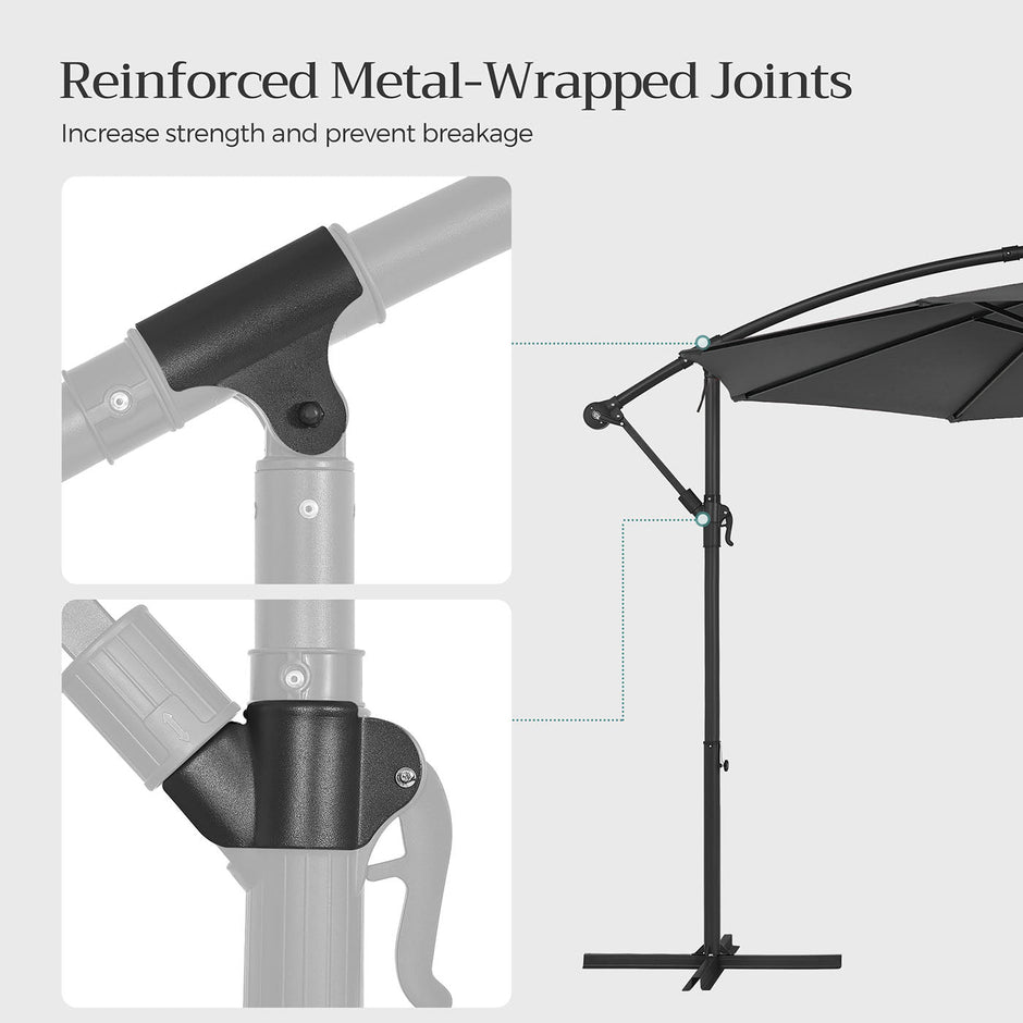 Cantilever Garden Parasol – Fabric – Grey – 3 m with Crank and UPF 50+ Sun Protection