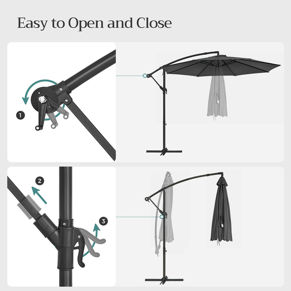 Cantilever Garden Parasol – Fabric – Grey – 3 m with Crank and UPF 50+ Sun Protection