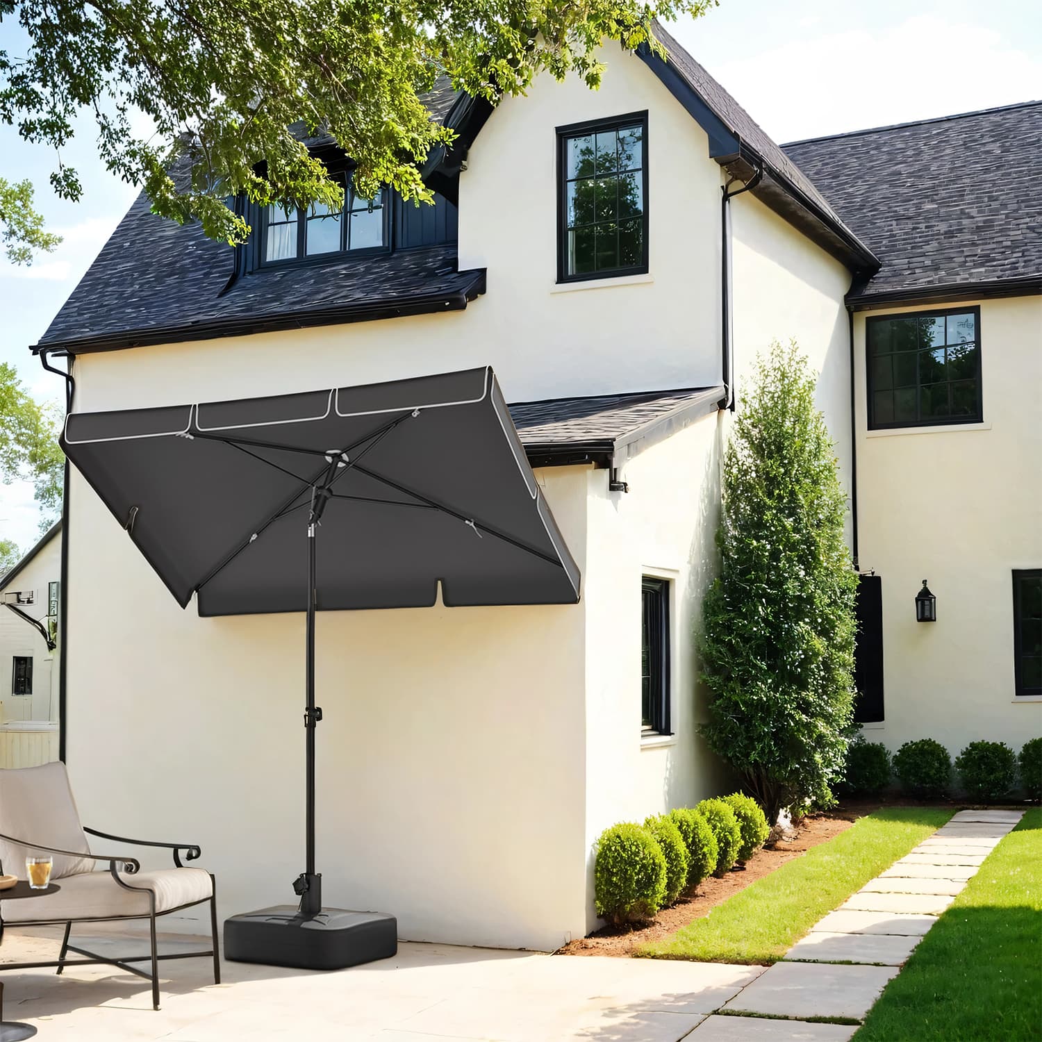 Outdoor Umbrella – Fabric – Grey – Tilting Canopy with UPF 50+ Protection