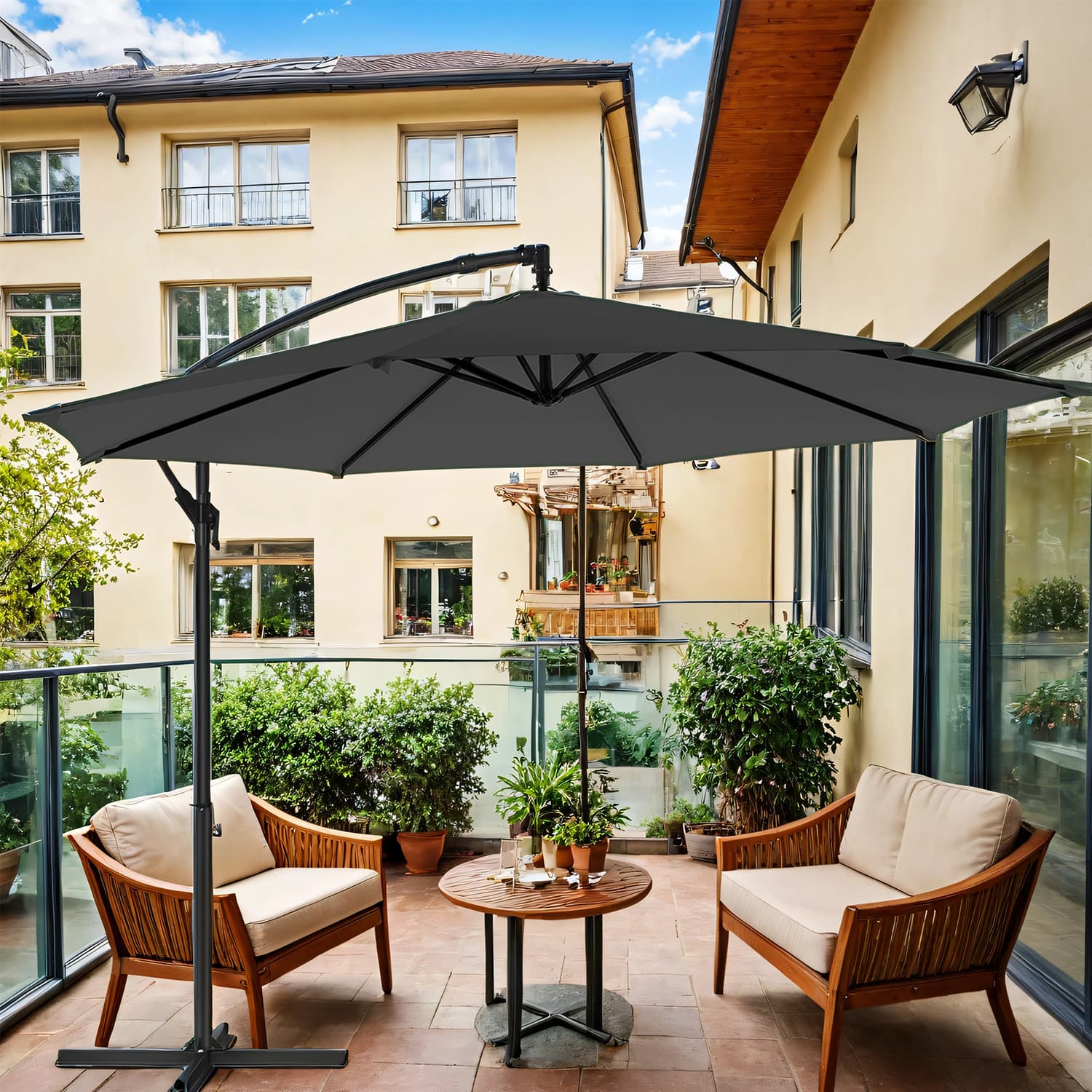 Cantilever Garden Umbrella – Fabric – Grey – 3 m with Offset Design and UPF 50+ Protection