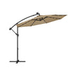 Cantilever Patio Umbrella – Fabric – Red – Solar-Powered LED Lights, UPF 50+ Protection, Crank Mechanism