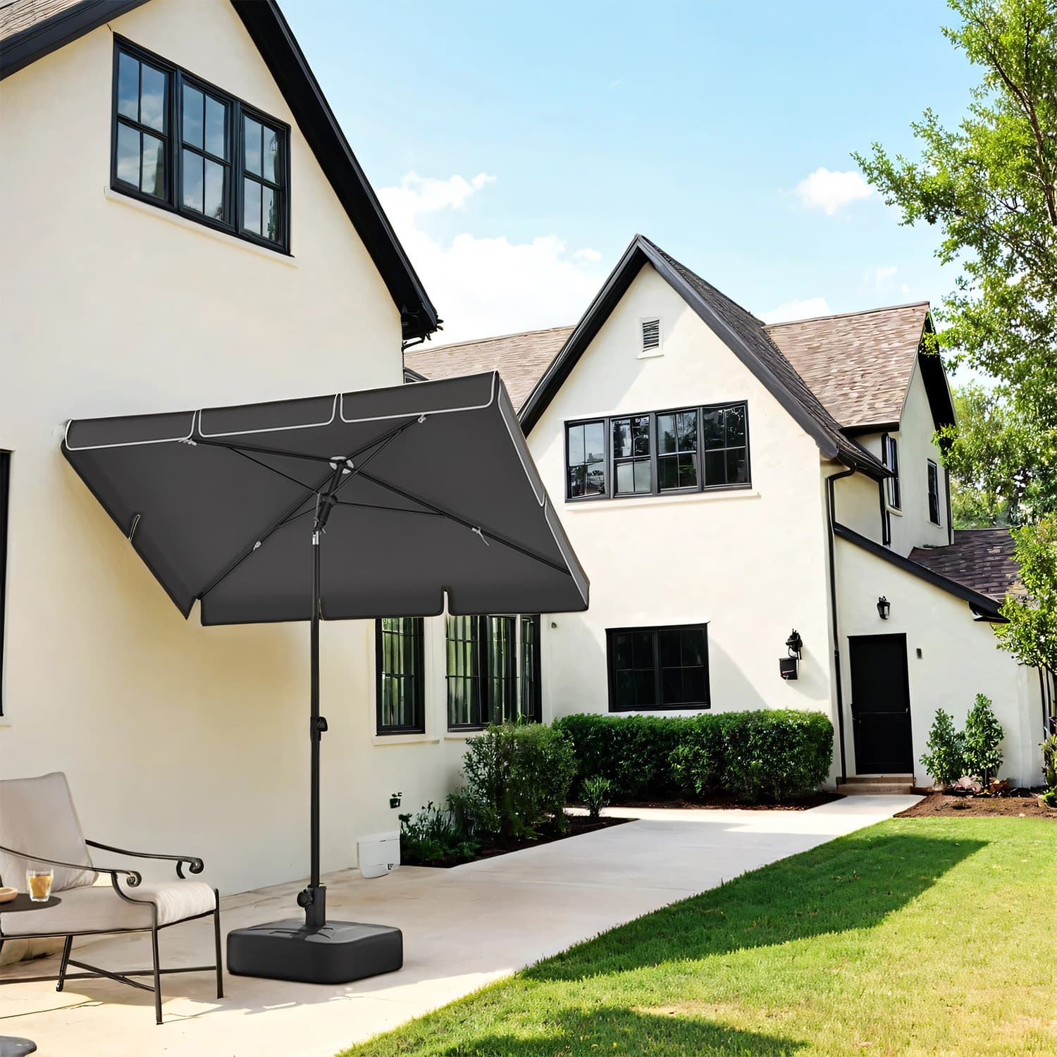 Outdoor Umbrella – Fabric – Grey – Tilting Canopy with UPF 50+ Protection