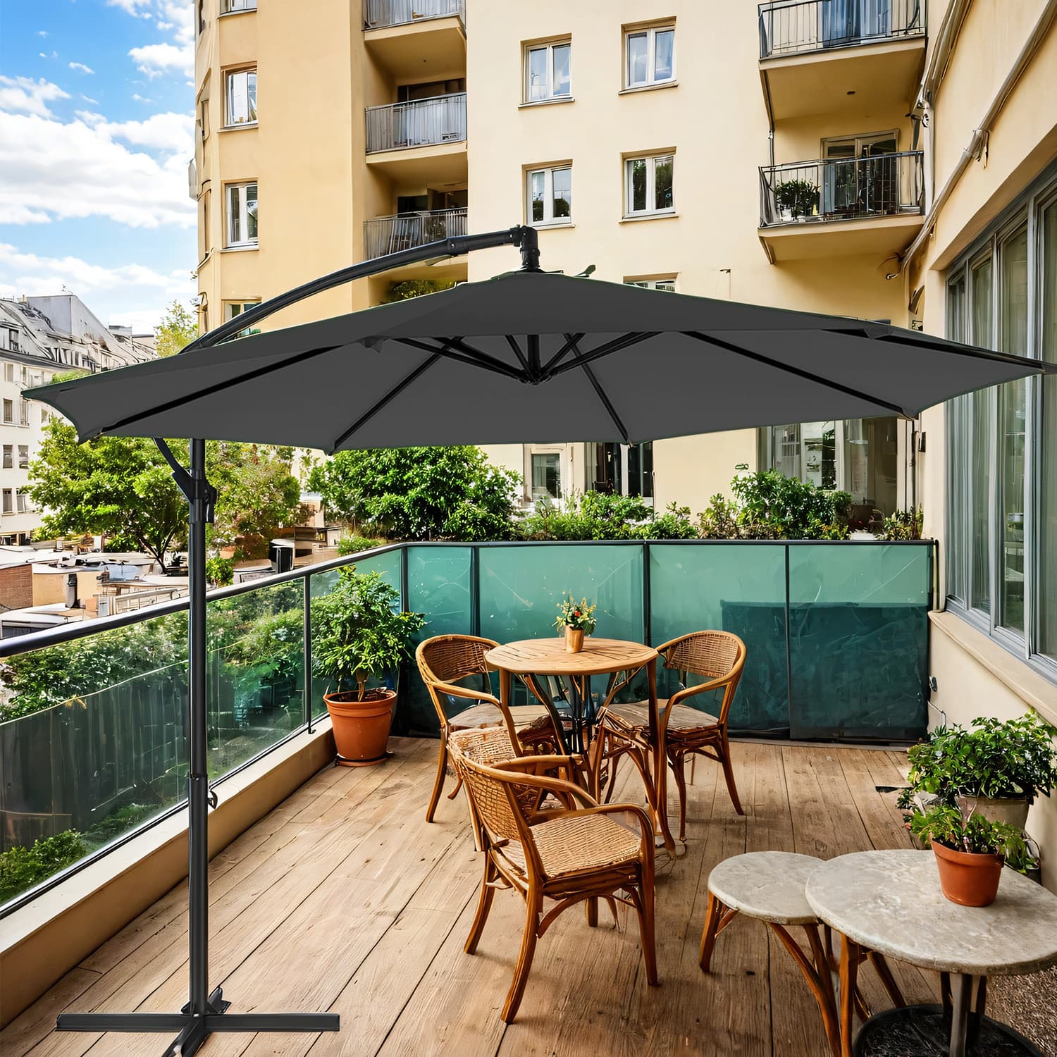 Cantilever Garden Umbrella – Fabric – Grey – 3 m with Offset Design and UPF 50+ Protection