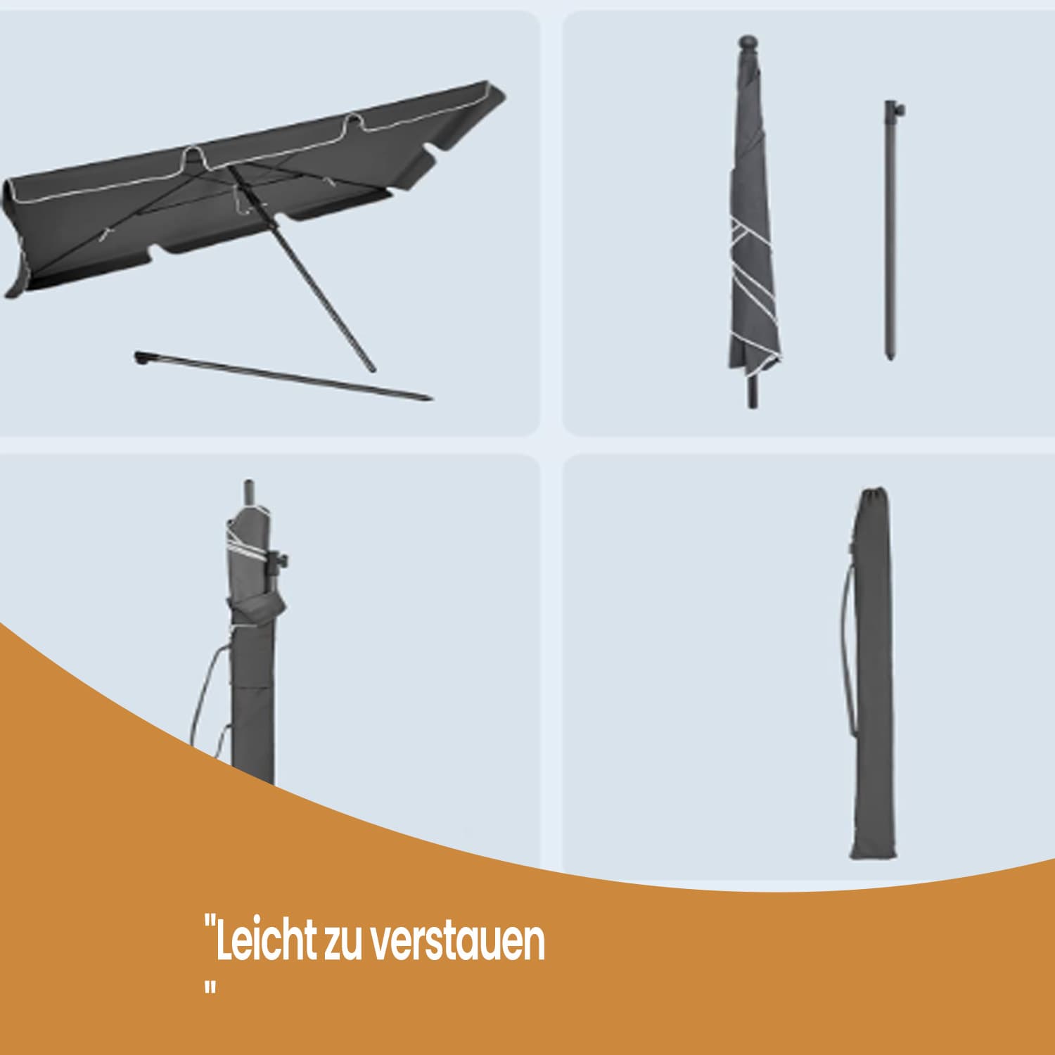 Outdoor Umbrella – Fabric – Grey – Tilting Canopy with UPF 50+ Protection