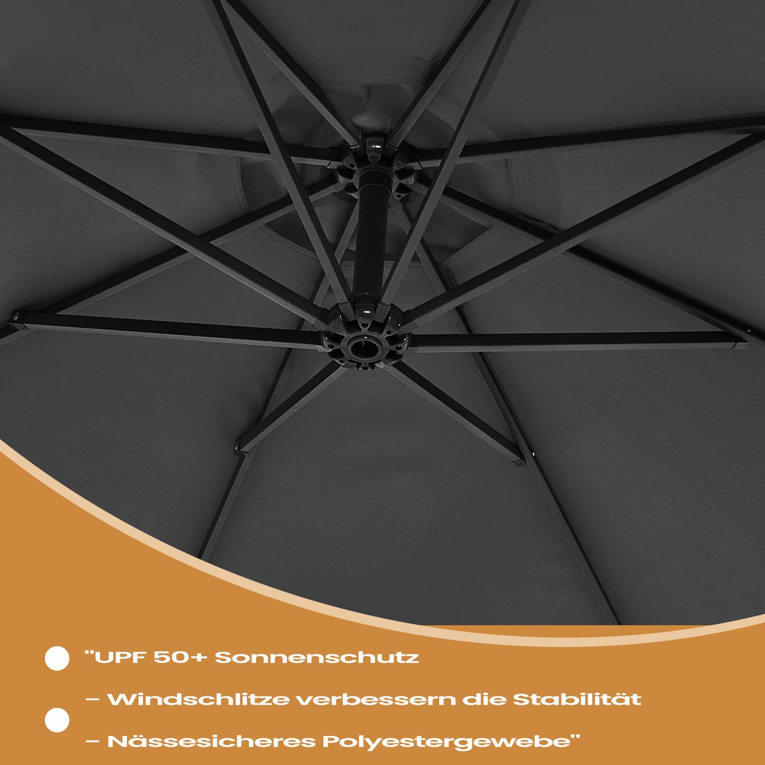 Cantilever Garden Umbrella – Fabric – Grey – 3 m with Offset Design and UPF 50+ Protection
