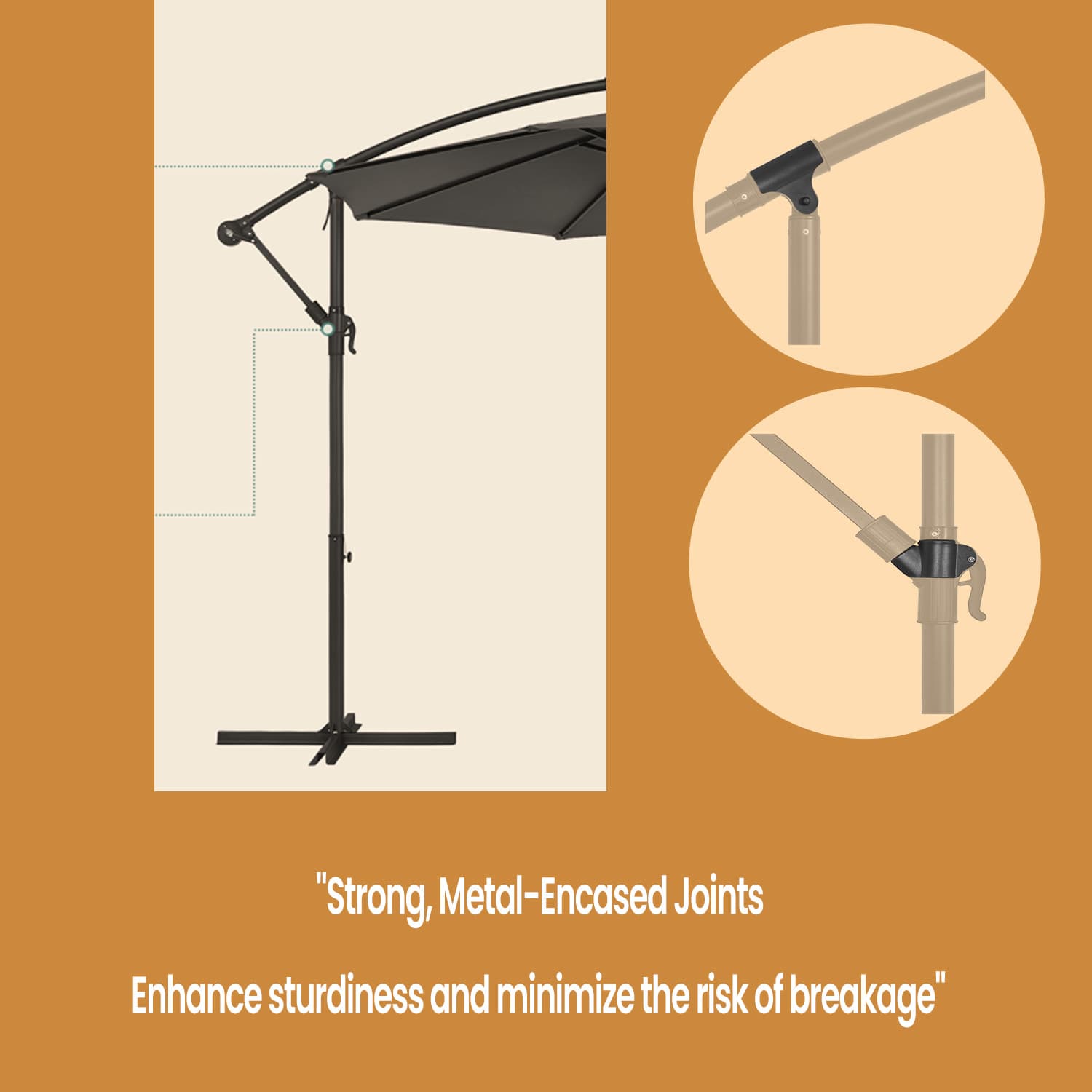 Cantilever Garden Umbrella – Fabric – Grey – 3 m with Offset Design and UPF 50+ Protection