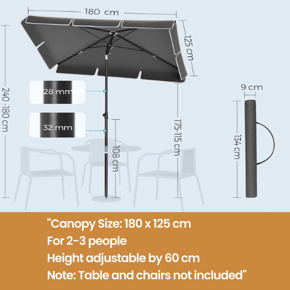 Outdoor Umbrella – Fabric – Grey – Tilting Canopy with UPF 50+ Protection