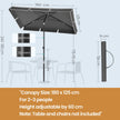 Outdoor Umbrella – Fabric – Grey – Tilting Canopy with UPF 50+ Protection