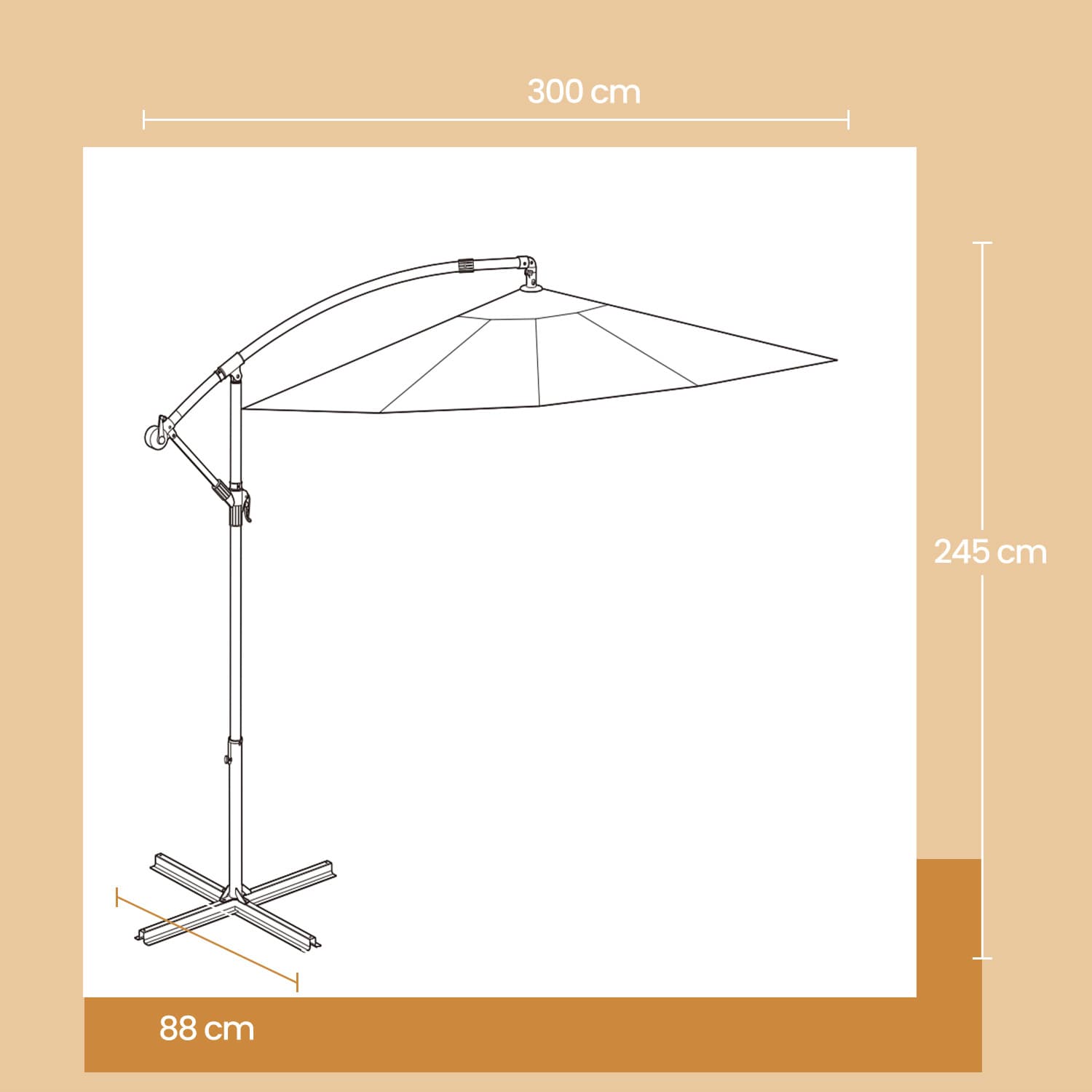 Cantilever Garden Umbrella – Fabric – Grey – 3 m with Offset Design and UPF 50+ Protection