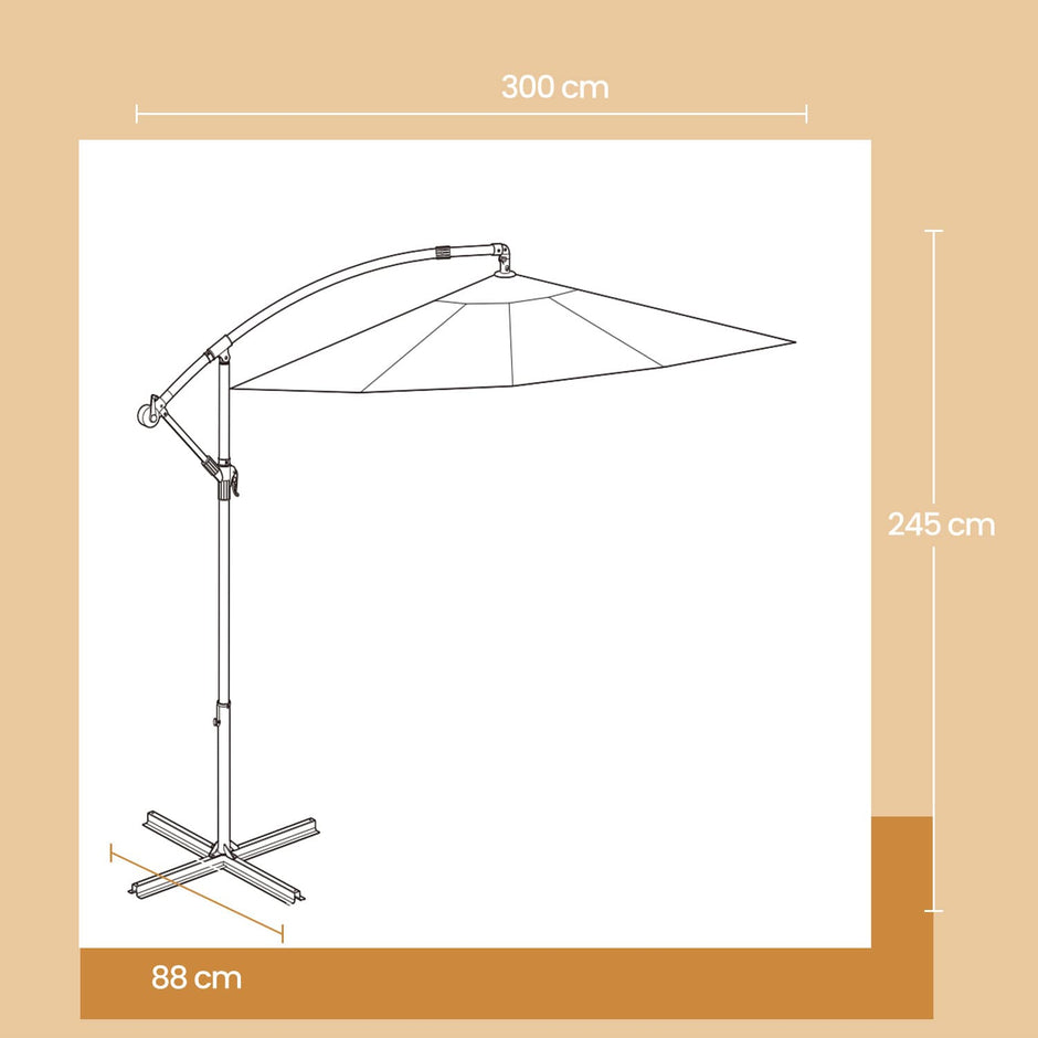 Cantilever Garden Umbrella – Fabric – Grey – 3 m with Offset Design and UPF 50+ Protection