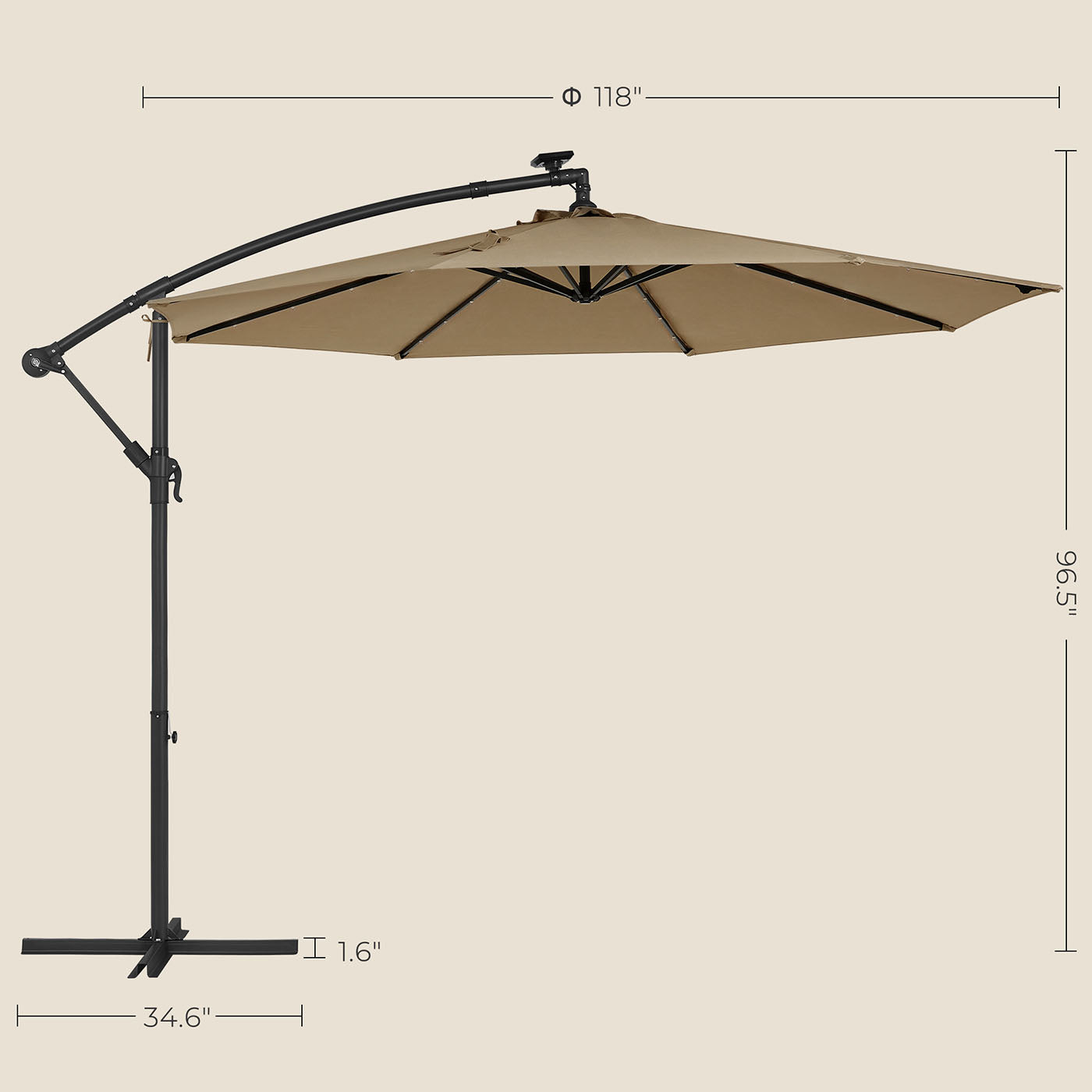 Cantilever Patio Umbrella – Fabric – Red – Solar-Powered LED Lights, UPF 50+ Protection, Crank Mechanism