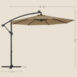 Cantilever Patio Umbrella – Fabric – Red – Solar-Powered LED Lights, UPF 50+ Protection, Crank Mechanism