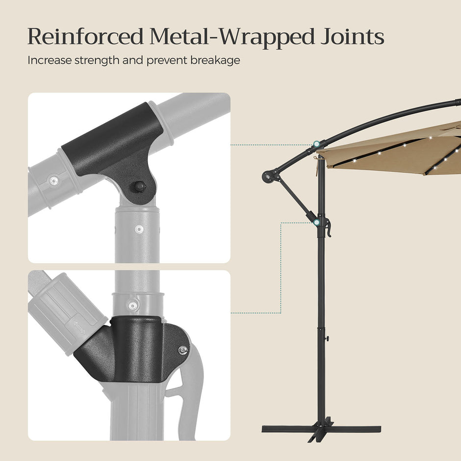 Cantilever Patio Umbrella – Fabric – Red – Solar-Powered LED Lights, UPF 50+ Protection, Crank Mechanism