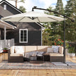 Cantilever Garden Parasol – Fabric – Red – Solar-Powered LED Lights, UPF 50+ Protection