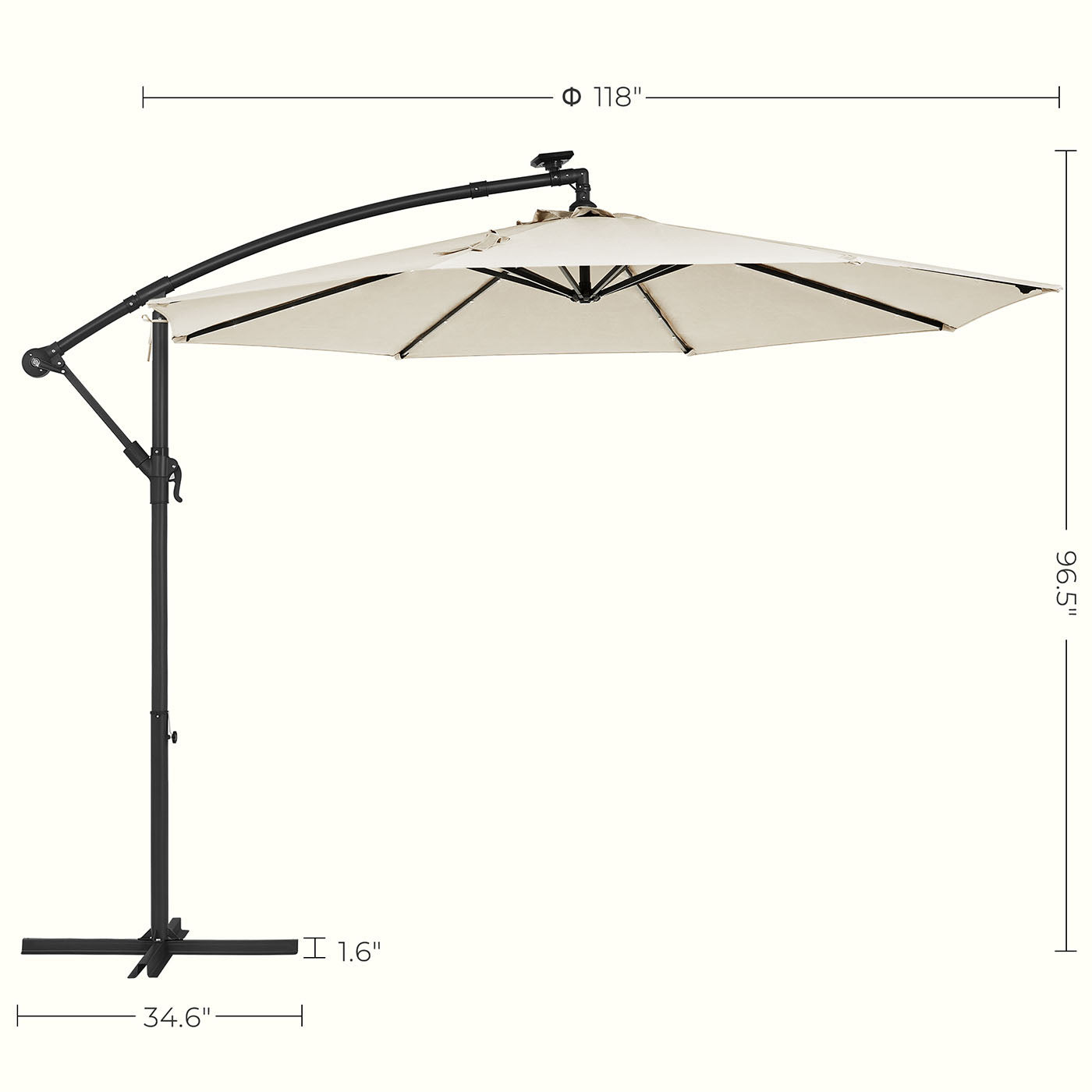 Cantilever Garden Parasol – Fabric – Red – Solar-Powered LED Lights, UPF 50+ Protection