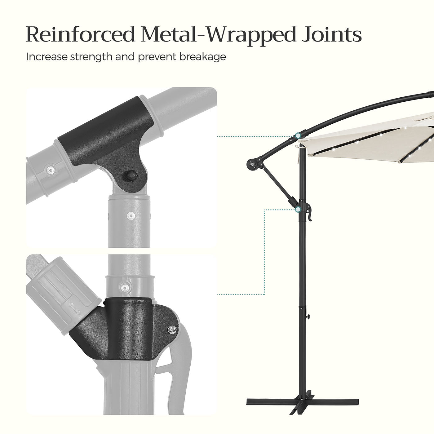 Cantilever Garden Parasol – Fabric – Red – Solar-Powered LED Lights, UPF 50+ Protection