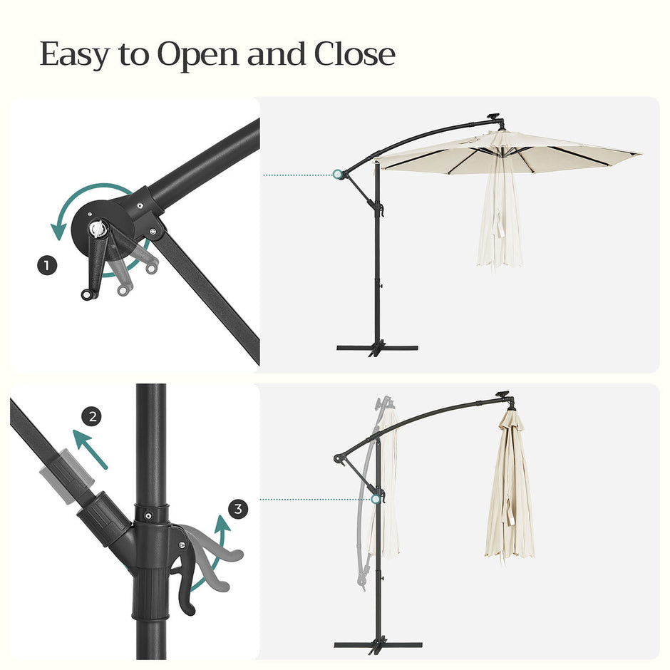 Cantilever Garden Parasol – Fabric – Red – Solar-Powered LED Lights, UPF 50+ Protection