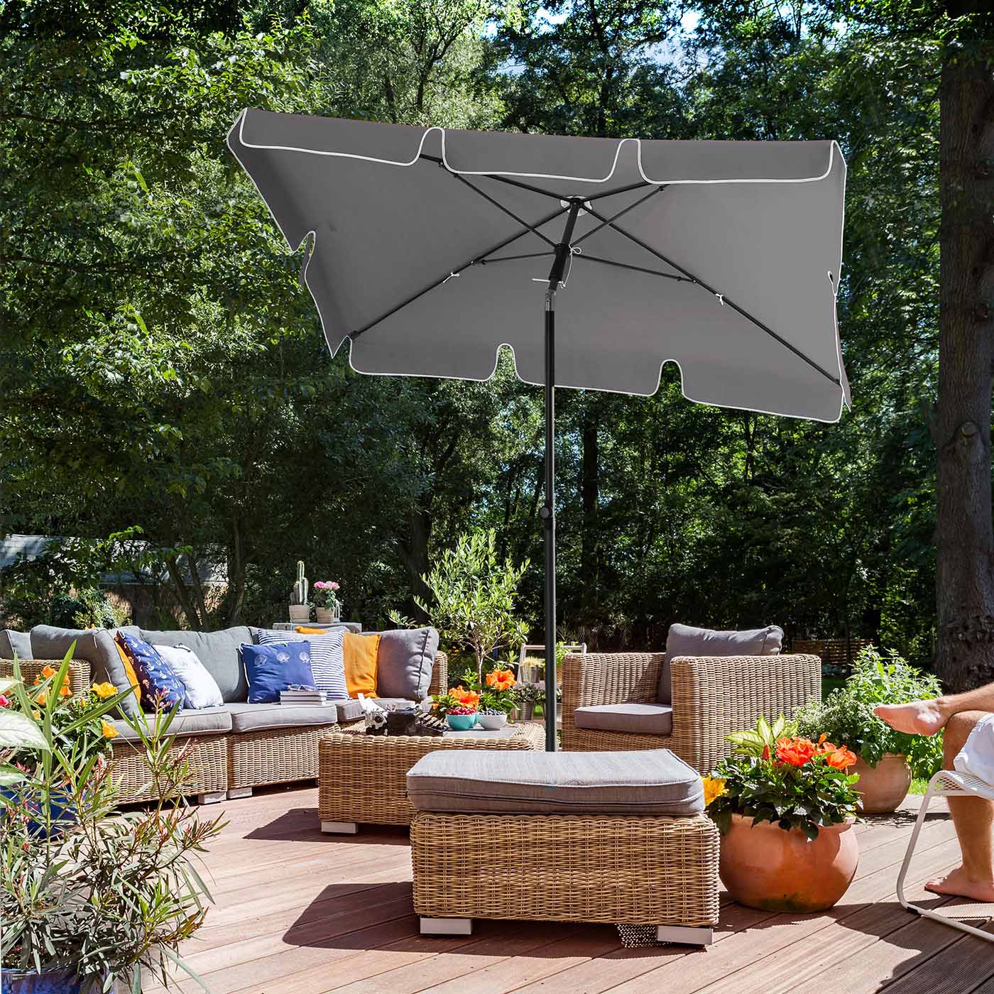 Rectangular Parasol – PA-Coated Canopy – Grey – UPF 50+ Protection with Tilting Feature