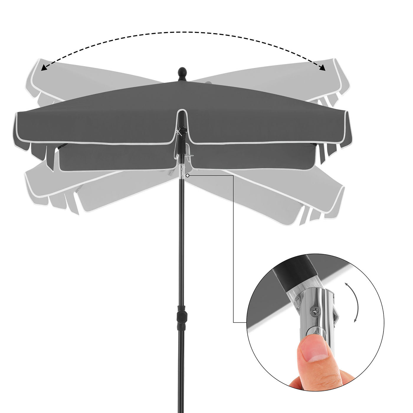 Rectangular Parasol – PA-Coated Canopy – Grey – UPF 50+ Protection with Tilting Feature