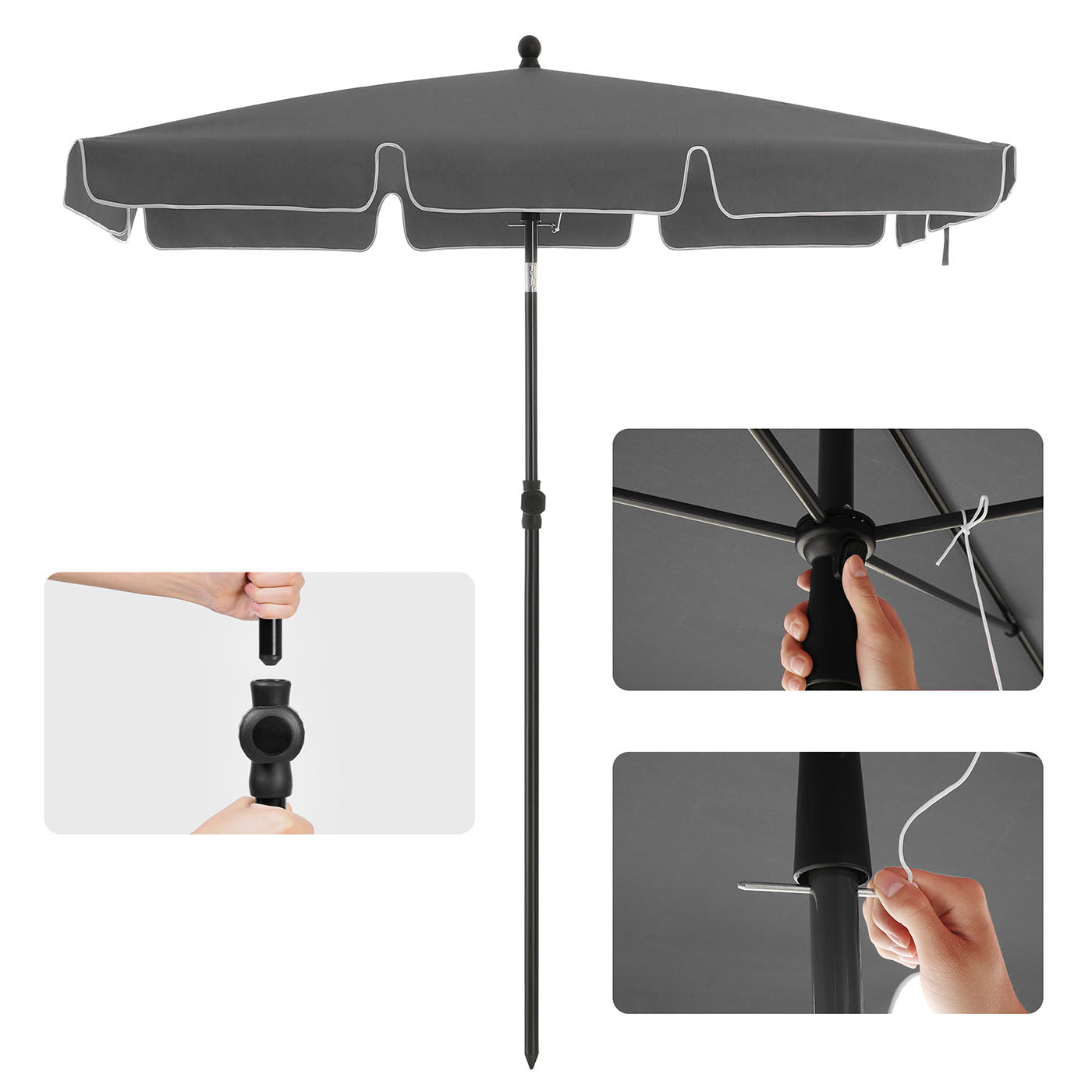 Rectangular Parasol – PA-Coated Canopy – Grey – UPF 50+ Protection with Tilting Feature