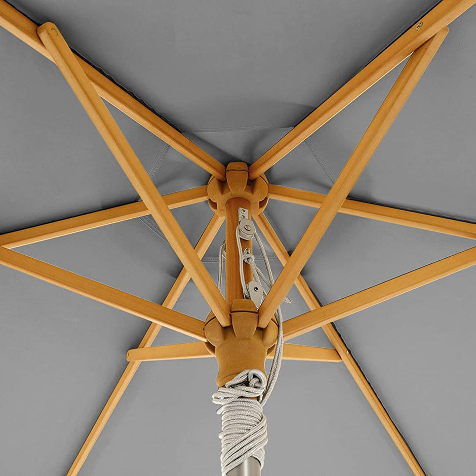 Wooden Patio Umbrella – Wood – Beige – UV Protection UPF 50+ with Tilt Feature