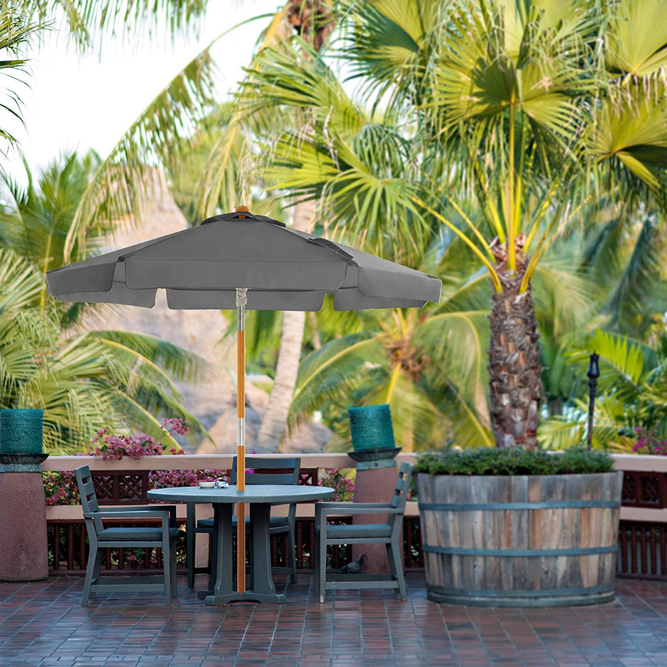 Wooden Patio Umbrella – Wood – Beige – UV Protection UPF 50+ with Tilt Feature