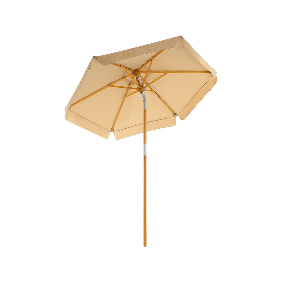 Garden Parasol – Wood – Beige – 2m with UPF 50+ Protection and Tilt Feature
