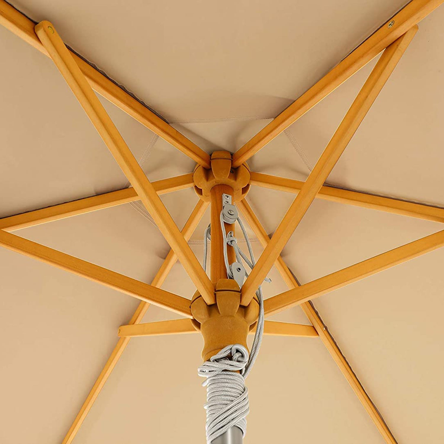 Garden Parasol – Wood – Beige – 2m with UPF 50+ Protection and Tilt Feature